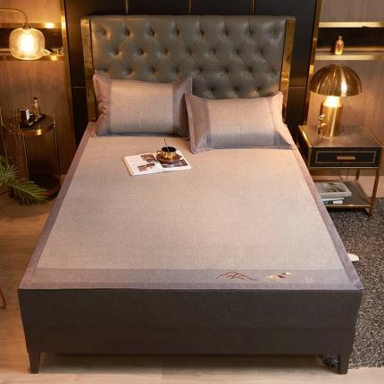 91家纺网 家纺一手货源 找家纺 恋佳 2023新款正面藤席反面加厚三明治横头绣花套件 梦幻灰三明治