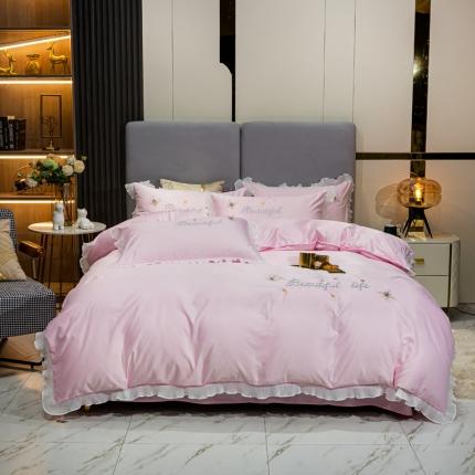 91家纺网 家纺一手货源 找家纺 （总）邦妮家纺 2024新款水洗天丝刺绣四件套-蝶梦