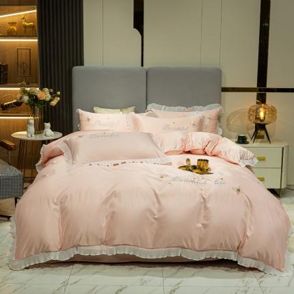 91家纺网 家纺一手货源 找家纺 （总）邦妮家纺 2024新款水洗天丝刺绣四件套-蝶梦