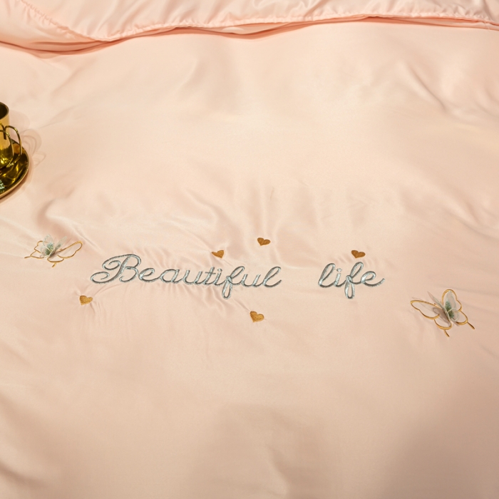 91家纺网 家纺一手货源 找家纺 邦妮家纺 2024新款水洗天丝刺绣四件套-蝶梦 蝶梦-粉玉