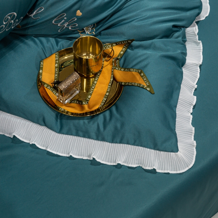 91家纺网 家纺一手货源 找家纺 邦妮家纺 2024新款水洗天丝刺绣四件套-蝶梦 蝶梦-玛瑙绿