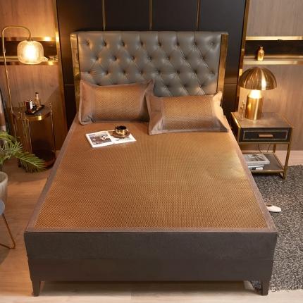 91家纺网 家纺一手货源 找家纺 恋佳 2025新款正面藤席反面冰丝无绣花单凉席及套件 三色步步高无绣花