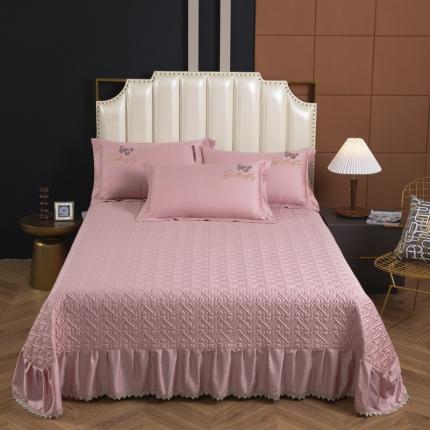 91家纺网 家纺一手货源 找家纺 木兰花 2023新款 120S长绒棉刺绣四件套床盖床裙款豆沙