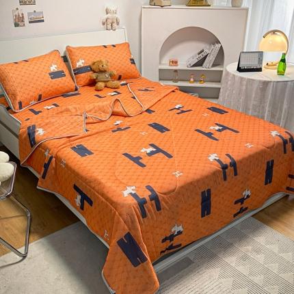 91家纺网 家纺一手货源 找家纺 金爱家 2023新款简约轻奢风乳胶凉席夏被四件套 动感黄