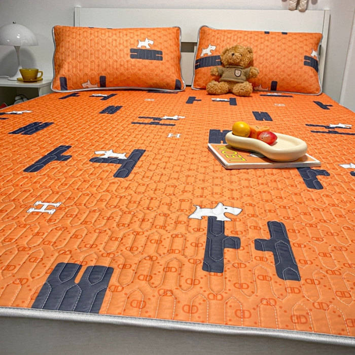 91家纺网 家纺一手货源 找家纺 金爱家 2023新款简约轻奢风乳胶凉席夏被四件套 动感黄