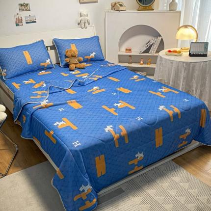 金爱家 2023新款简约轻奢风乳胶凉席夏被四件套 动感蓝