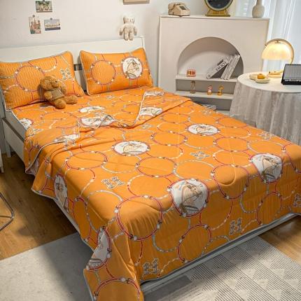 金爱家 2023新款简约轻奢风乳胶凉席夏被四件套 马到成功黄