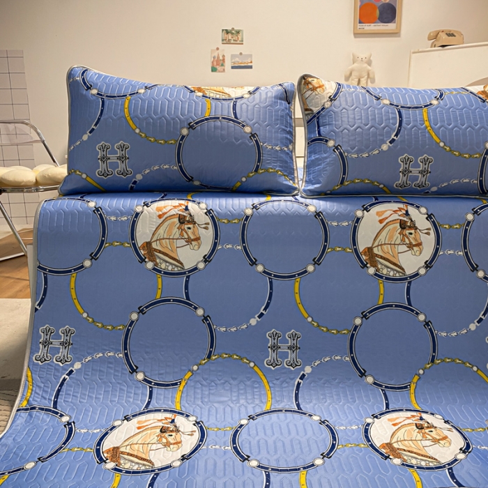 91家纺网 家纺一手货源 找家纺 金爱家 2023新款简约轻奢风乳胶凉席夏被四件套 马到成功蓝