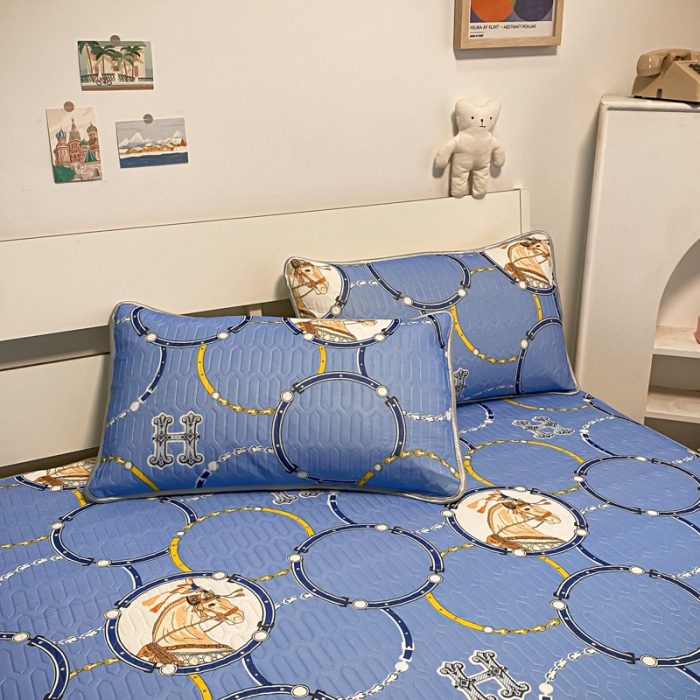 91家纺网 家纺一手货源 找家纺 金爱家 2023新款简约轻奢风乳胶凉席夏被四件套 马到成功蓝