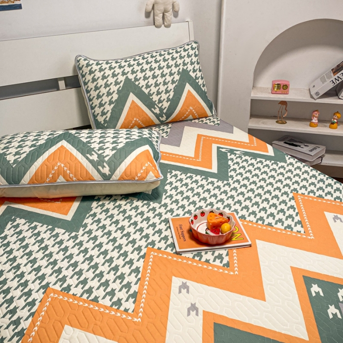 91家纺网 家纺一手货源 找家纺 金爱家 2023新款简约轻奢风乳胶凉席夏被四件套 千鸟格绿