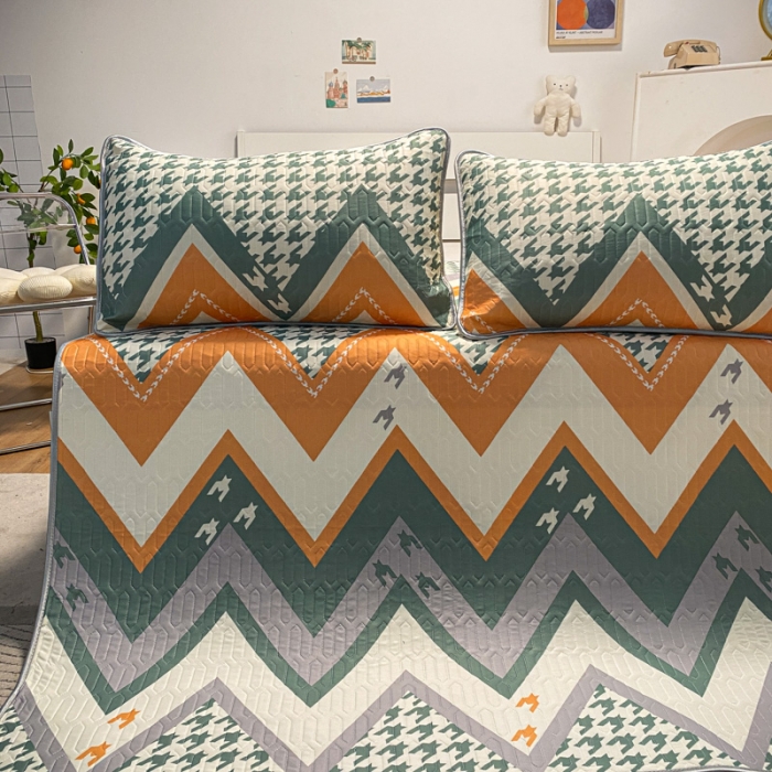 91家纺网 家纺一手货源 找家纺 金爱家 2023新款简约轻奢风乳胶凉席夏被四件套 千鸟格绿