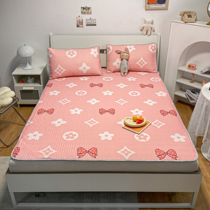 91家纺网 家纺一手货源 找家纺 金爱家 2023新款简约轻奢风乳胶凉席夏被四件套 时尚粉