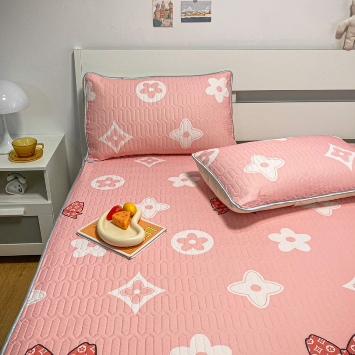 91家纺网 家纺一手货源 找家纺 金爱家 2023新款简约轻奢风乳胶凉席夏被四件套 时尚粉