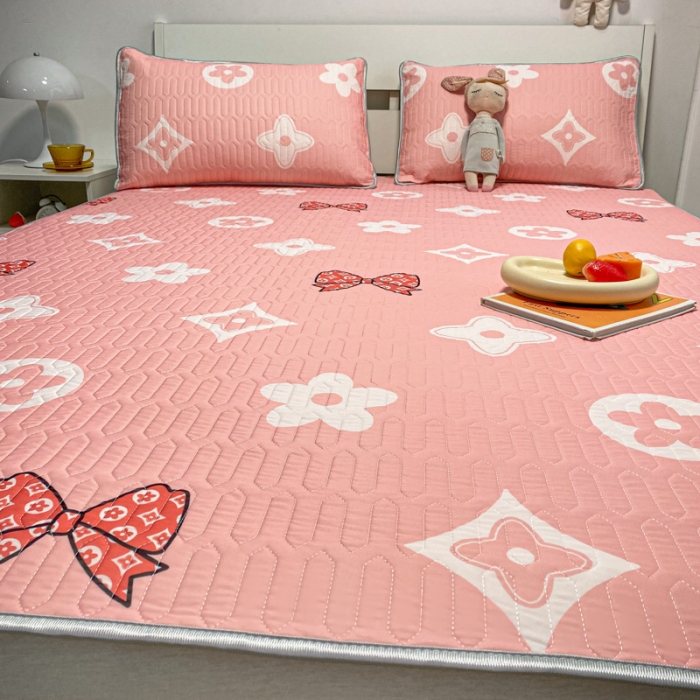 91家纺网 家纺一手货源 找家纺 金爱家 2023新款简约轻奢风乳胶凉席夏被四件套 时尚粉