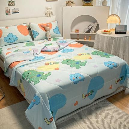 91家纺网 家纺一手货源 找家纺 金爱家 2023新款简约轻奢风乳胶凉席夏被四件套 小恐龙