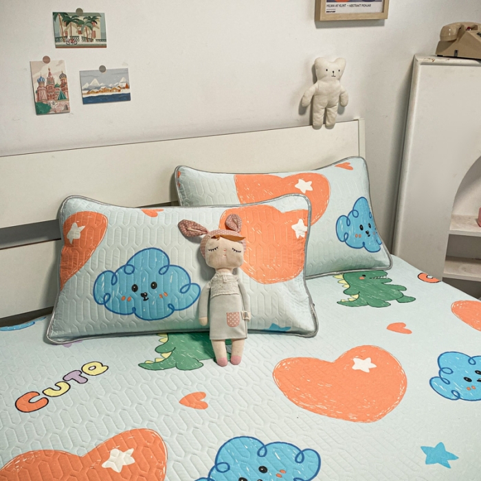 91家纺网 家纺一手货源 找家纺 金爱家 2023新款简约轻奢风乳胶凉席夏被四件套 小恐龙