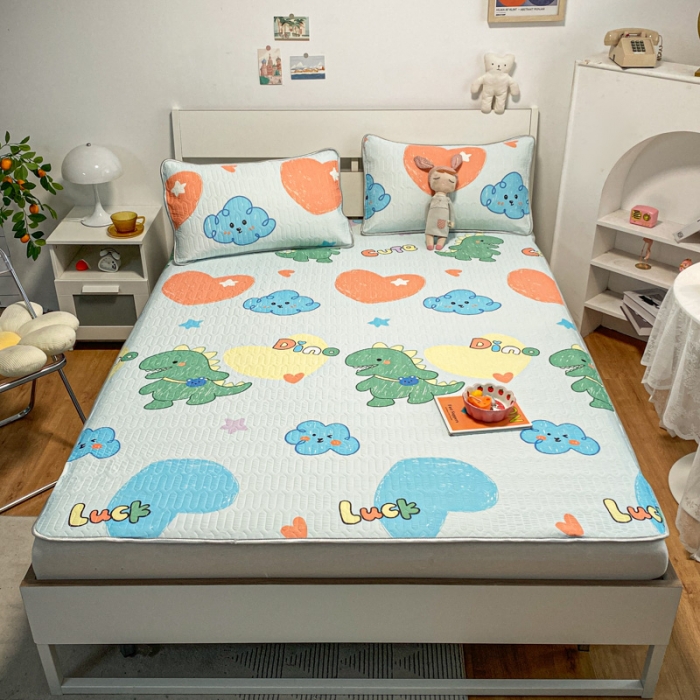 91家纺网 家纺一手货源 找家纺 金爱家 2023新款简约轻奢风乳胶凉席夏被四件套 小恐龙