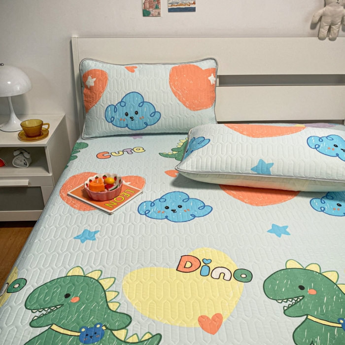 91家纺网 家纺一手货源 找家纺 金爱家 2023新款简约轻奢风乳胶凉席夏被四件套 小恐龙