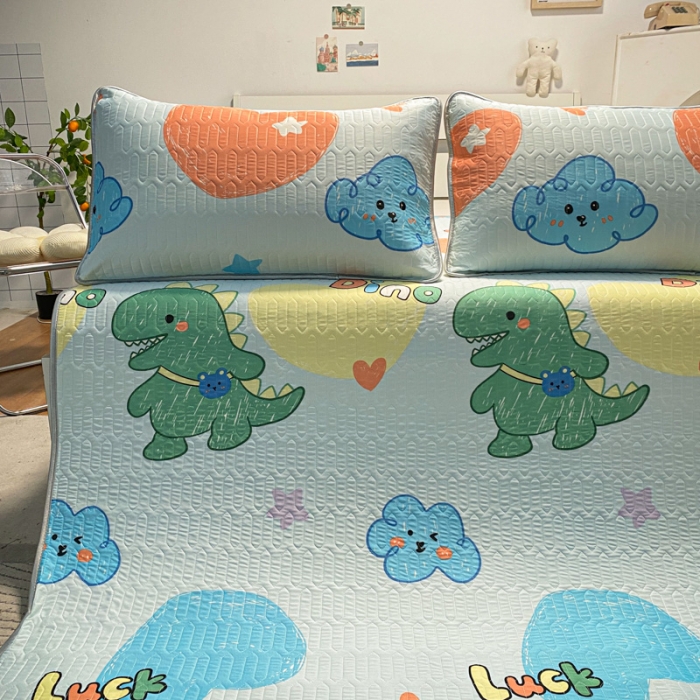 91家纺网 家纺一手货源 找家纺 金爱家 2023新款简约轻奢风乳胶凉席夏被四件套 小恐龙