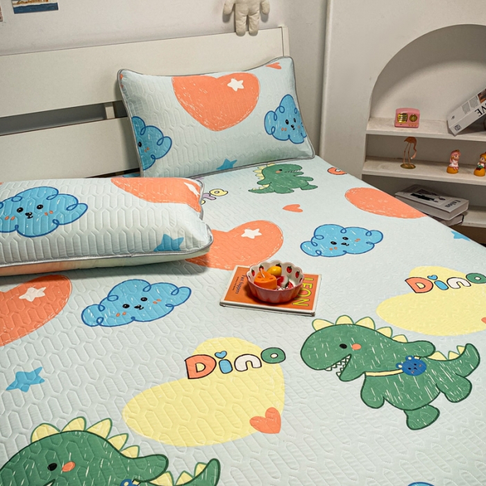 91家纺网 家纺一手货源 找家纺 金爱家 2023新款简约轻奢风乳胶凉席夏被四件套 小恐龙