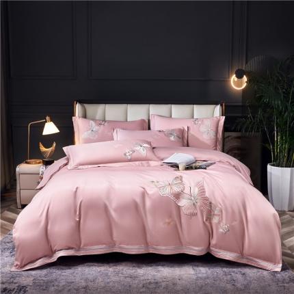 91家纺网 家纺一手货源 找家纺 （总）红番天 热卖款高精密贡缎全棉四件套-蝶舞系列