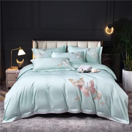 91家纺网 家纺一手货源 找家纺 （总）红番天 热卖款高精密贡缎全棉四件套-蝶舞系列