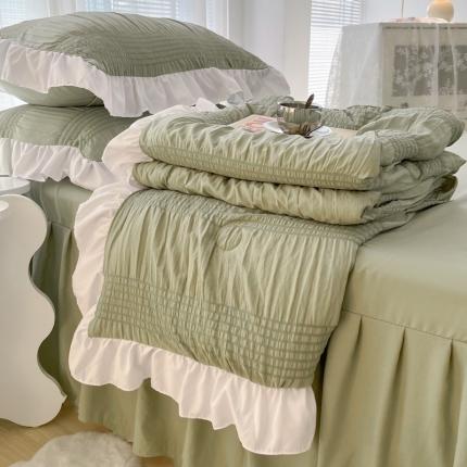 91家纺网 家纺一手货源 找家纺 （总）十里居 2025夏款泡泡纱韩版纯色床裙款花边夏被四件套