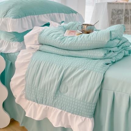 91家纺网 家纺一手货源 找家纺 （总）十里居 2025夏款泡泡纱韩版纯色床裙款花边夏被四件套