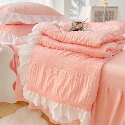 91家纺网 家纺一手货源 找家纺 （总）十里居 2025夏款泡泡纱韩版纯色床裙款花边夏被四件套