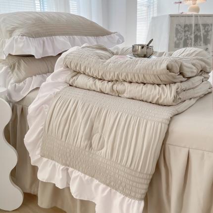 十里居 2023夏款泡泡纱床裙款夏被四件套 浅米灰