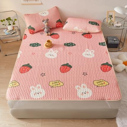 91家纺网 家纺一手货源 找家纺 湘之帛 2025新款0.3m乳胶凉席三件套系列草莓兔