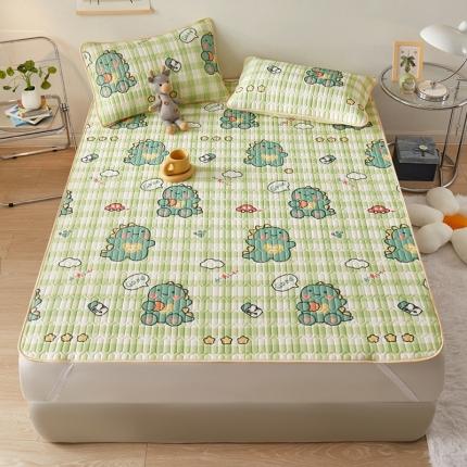 91家纺网 家纺一手货源 找家纺 湘之帛 2025新款0.3m乳胶凉席三件套系列格子恐龙