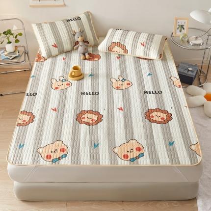 91家纺网 家纺一手货源 找家纺 湘之帛 2025新款0.3m乳胶凉席三件套系列柿子小熊