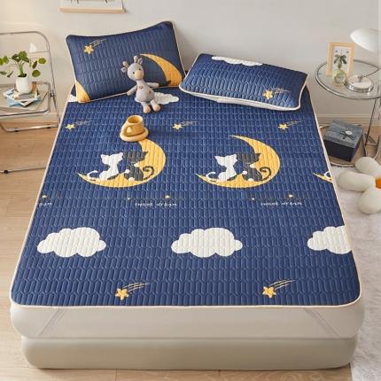 91家纺网 家纺一手货源 找家纺 湘之帛 2025新款0.3m乳胶凉席三件套系列月亮与猫