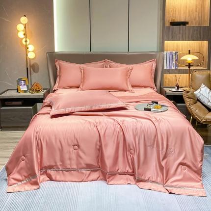 91家纺网 家纺一手货源 找家纺 米可 2022新款水洗天丝轻奢烫钻夏被四件套 粉玉