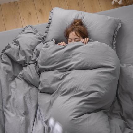 91家纺网 家纺一手货源 找家纺 （总）轻奢坊 2023新款水洗棉日系褶皱短花边磨毛韩版四件套