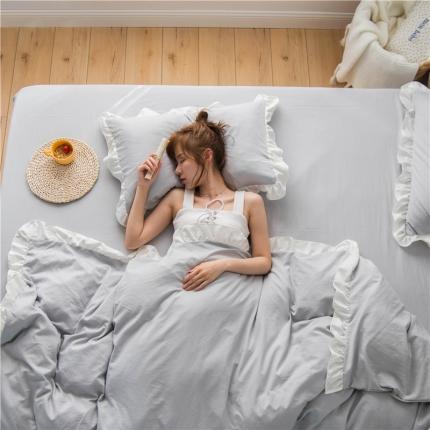 91家纺网 家纺一手货源 找家纺 （总）轻奢坊 2023新款水洗棉日系褶皱短花边磨毛韩版四件套