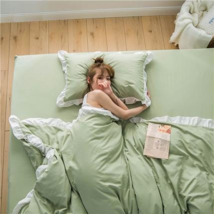 91家纺网 家纺一手货源 找家纺 （总）轻奢坊 2023新款水洗棉日系褶皱短花边磨毛韩版四件套