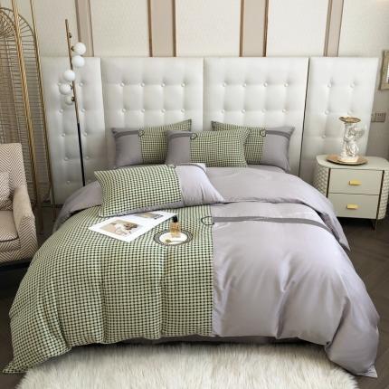 91家纺网 家纺一手货源 找家纺 品家居 2025新款全棉提花双层纱四件套-奈薇系列-灰绿