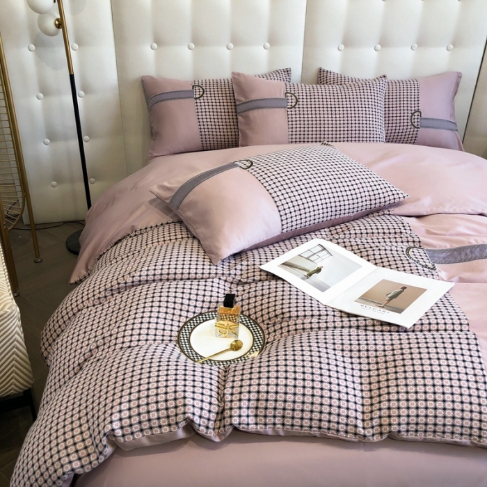91家纺网 家纺一手货源 找家纺 品家居 2025新款全棉提花双层纱四件套-奈薇系列 奈薇-粉紫