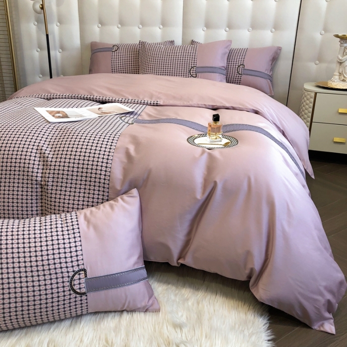 91家纺网 家纺一手货源 找家纺 品家居 2025新款全棉提花双层纱四件套-奈薇系列 奈薇-粉紫