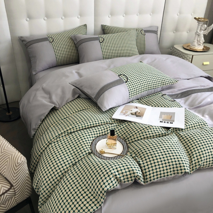 91家纺网 家纺一手货源 找家纺 品家居 2025新款全棉提花双层纱四件套-奈薇系列-灰绿