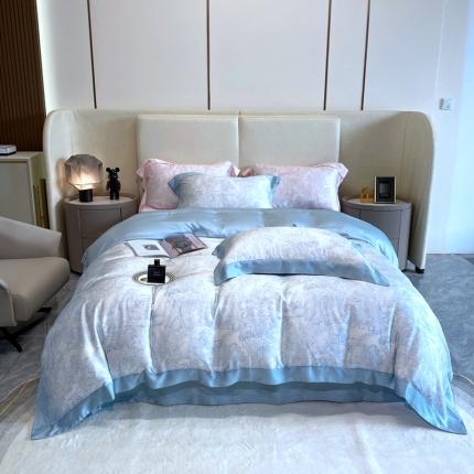 馨蕊 2022新款兰精天丝高定系列四件套 巴黎-天空蓝