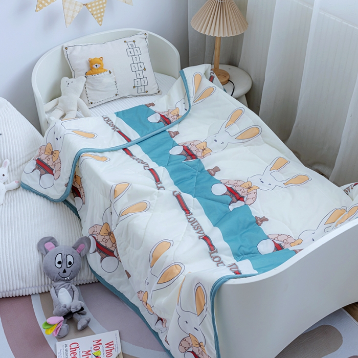 91家纺网 家纺一手货源 找家纺 吉咪兔2022儿童卡通凉感丝夏被空调被午睡小薄被子 芭比兔
