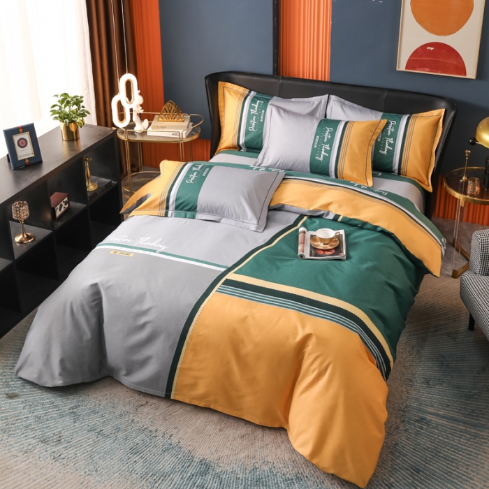 91家纺网 家纺一手货源 找家纺 雲归梦 2022新款全棉大版四件套 格子花型 米切尔黄