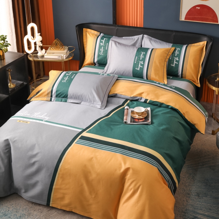 91家纺网 家纺一手货源 找家纺 雲归梦 2022新款全棉大版四件套 格子花型 米切尔黄