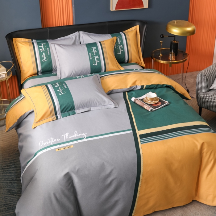 91家纺网 家纺一手货源 找家纺 雲归梦 2022新款全棉大版四件套 格子花型 米切尔黄