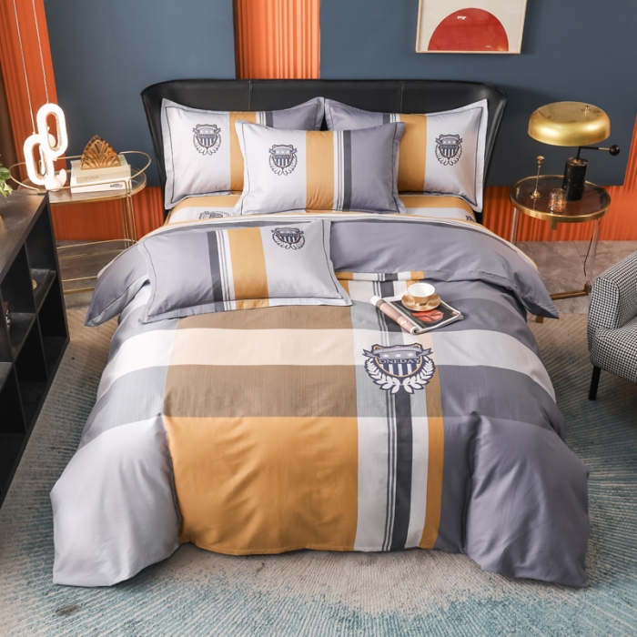 91家纺网 家纺一手货源 找家纺 雲归梦 2022新款全棉大版四件套 格子花型 潮派