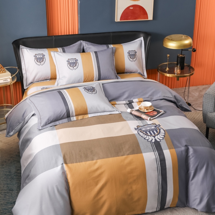 91家纺网 家纺一手货源 找家纺 雲归梦 2022新款全棉大版四件套 格子花型 潮派