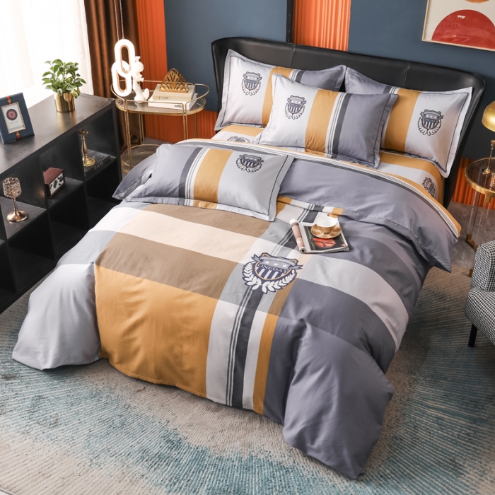 91家纺网 家纺一手货源 找家纺 雲归梦 2022新款全棉大版四件套 格子花型 潮派